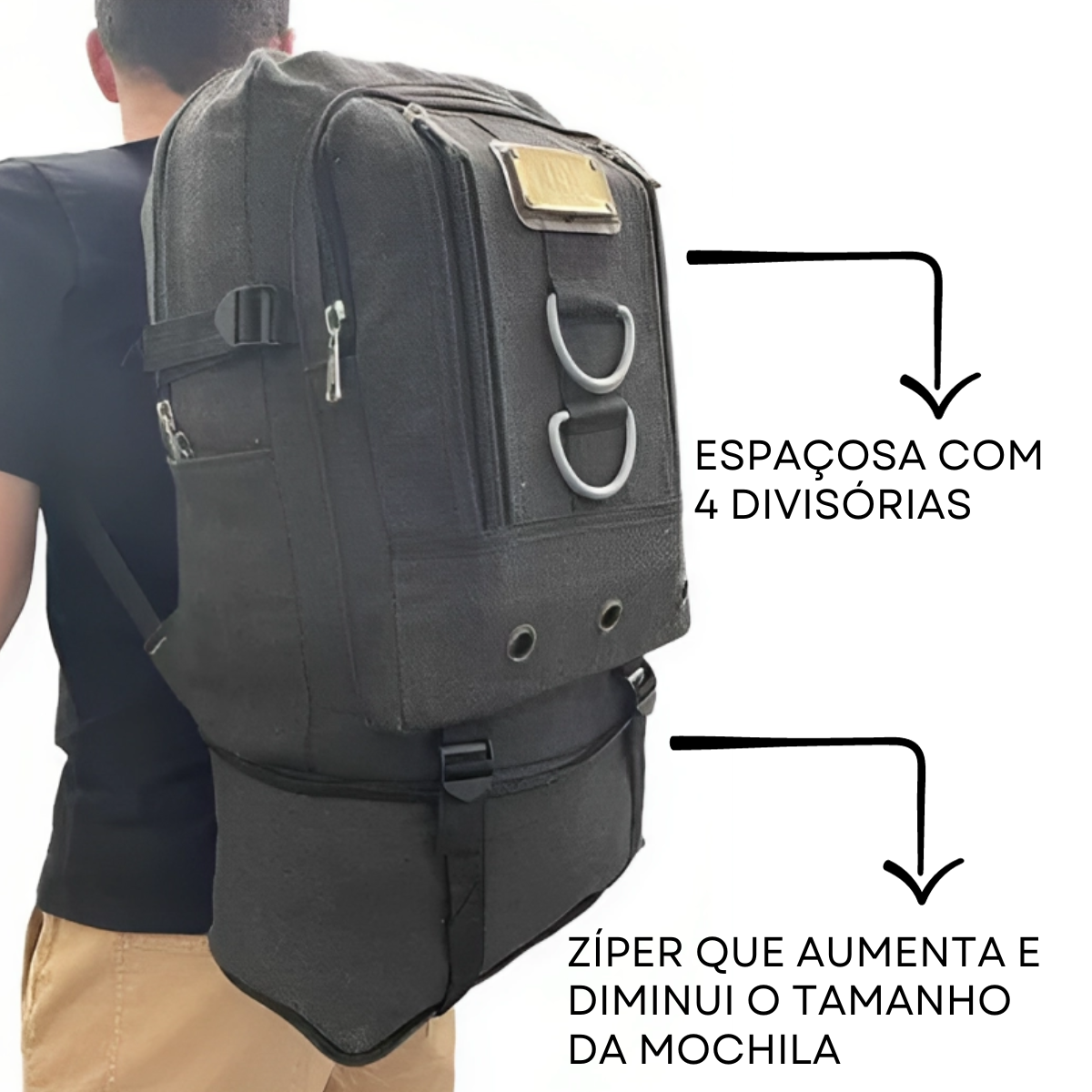 Mochila Em Lona I Mochila Camping I Mochila Expansível I Mochila Grande 50L Reforçada