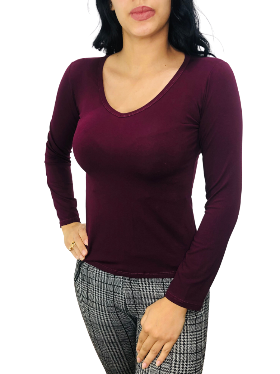 Blusa Básica Gola V Viscolycra Feminina