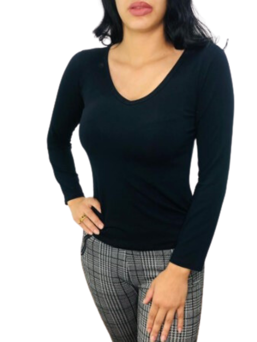Blusa Básica Gola V Viscolycra Feminina
