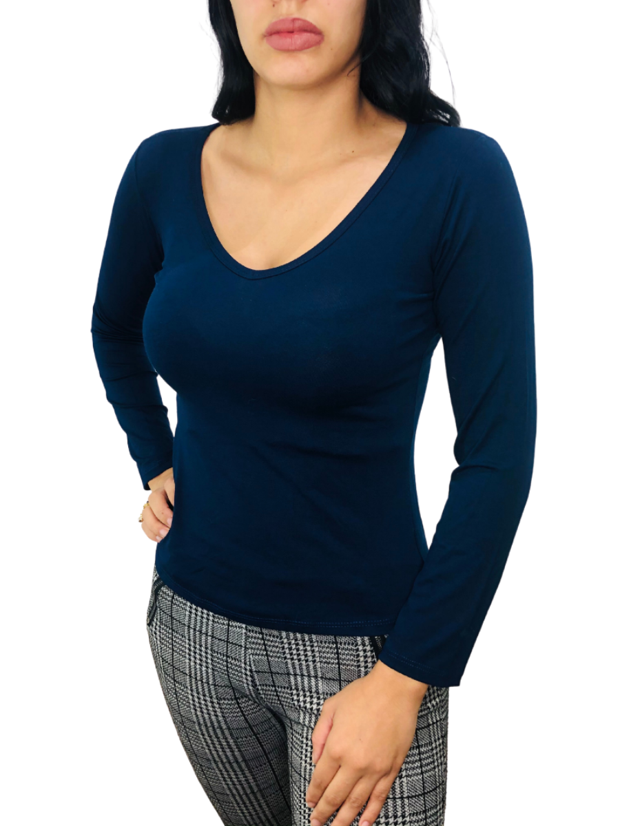 Blusa Básica Gola V Viscolycra Feminina