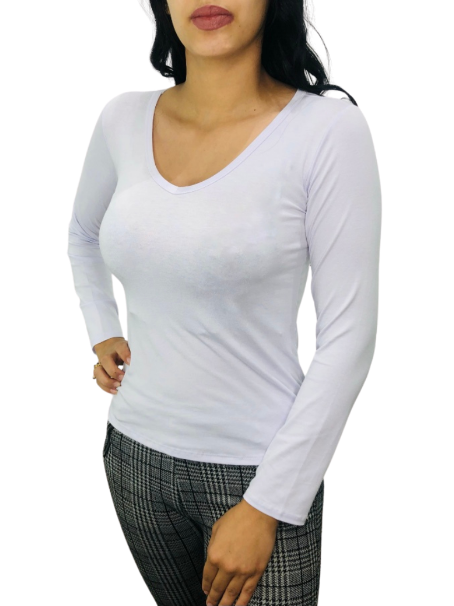 Blusa Básica Gola V Viscolycra Feminina