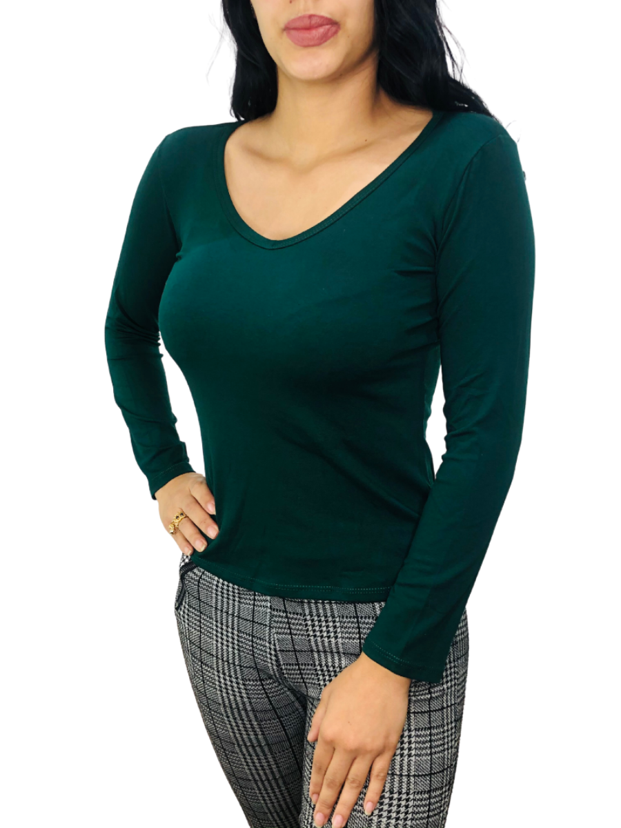 Blusa Básica Gola V Viscolycra Feminina