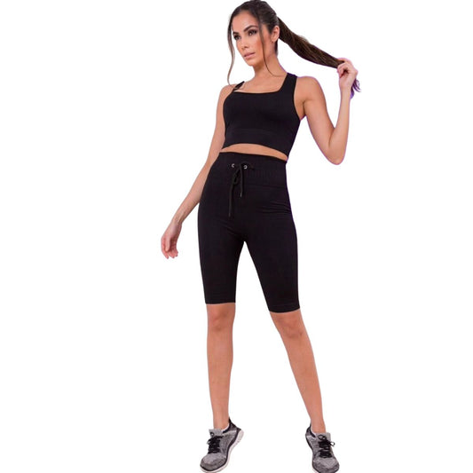 Conjunto Top e Shorts Canelado Esportivo Academia Feminino